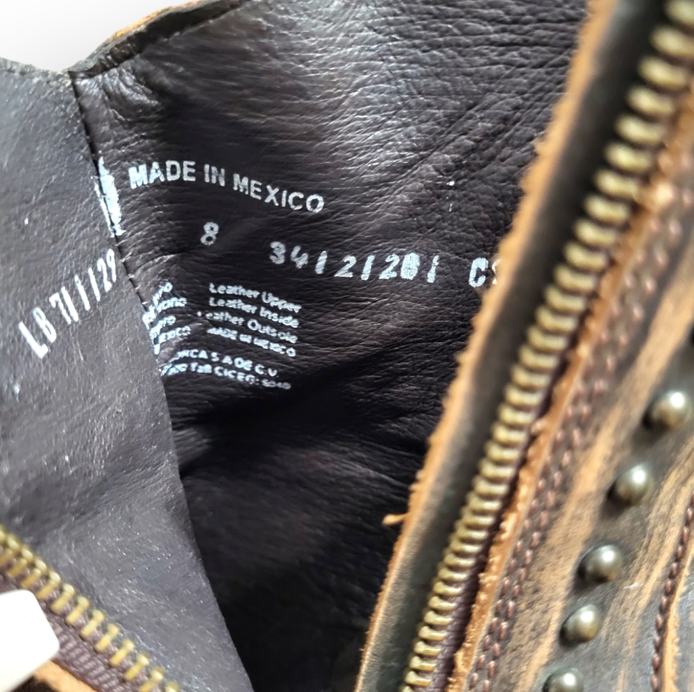 LIBERTY BLACK Distressed Brown Leather Studded Ankle Boots with Braided Strap 8 - Picture 9 of 11